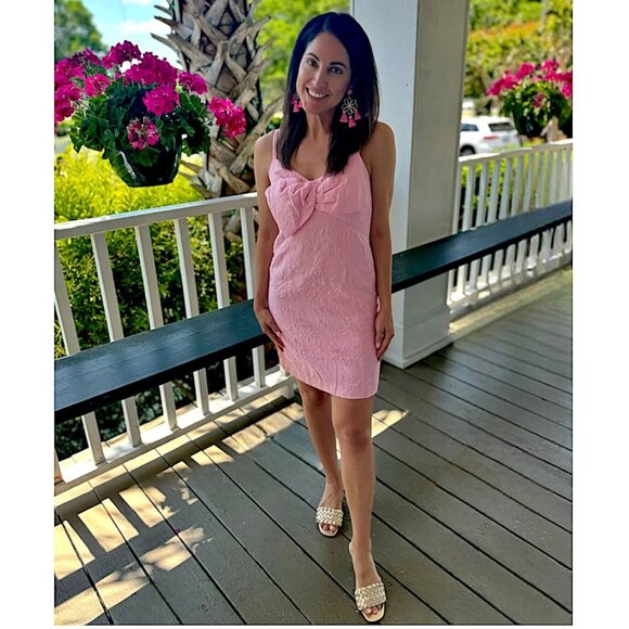 Lilly Pulitzer Willalynn Stretch Bow Dress in Conch Shell Pink NWT - Size 14 - Picture 6 of 8